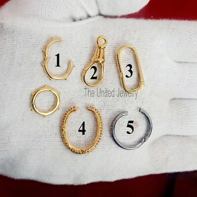 925 Sterling Silver Charm Holder, Diamond Round Charm Holder, Silver Swivel Lock - Image 1 of 2