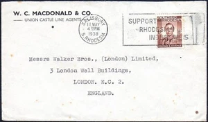 Southern Rhodesia 1938 Union Castle advert cover, 1½d rate, SALISBURY slogan pmk - Bild 1 von 1