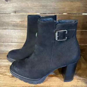 New Womens Paul Green Selma Black Nubuck Leather Heeled Ankle Boots Size 8 M - Picture 1 of 4