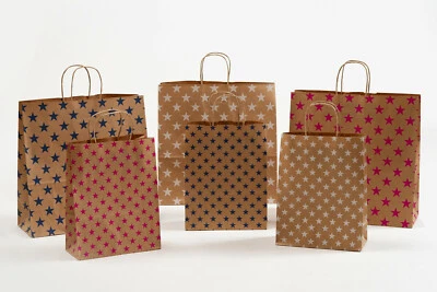 GK-VERPACKUNGEN SALE Papiertragetaschen Sterne auf braun Stars Papiertüten Tüten Tragetaschen