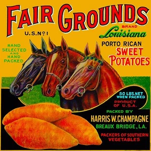 Breaux Bridge Louisiana FairGround Horse Sweet Potato Yams Yam Crate Label Print - Picture 1 of 1