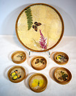 Vintage 1970s Bamboo & Wicker Butterfly Theme Serving Tray w/6 Matching Coasters