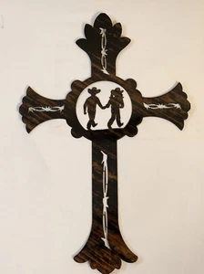 Cowboy Cross Metal Tortoiseshell Cowboy & Cowgirl Wall Art 19" X 12" - Picture 1 of 11