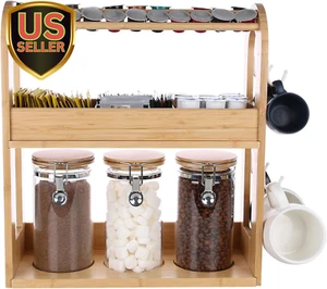KKC HOME ACCENTS Bamboo Coffee Bar Organizer with Sealed Containers for Coffe... - Picture 1 of 12