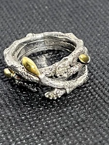 Stephen Dweck Diamonds 925 Sterling & Gold Triple Fortuna Branch Ring - Picture 1 of 10