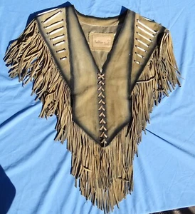 KOBLER Leather Ladies/Womans Cowgirl Indian Fringe Vest/Poncho Cowboy Shooting - Picture 1 of 12