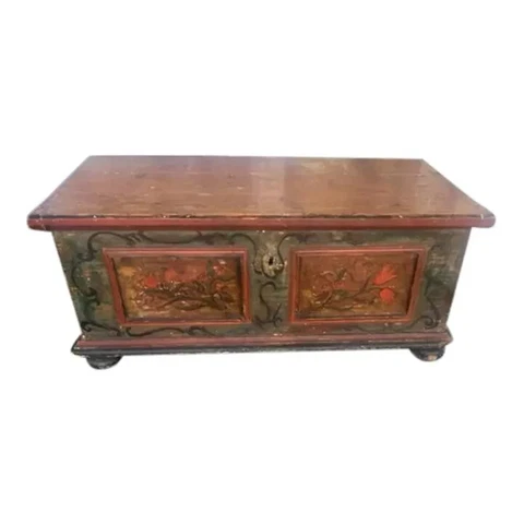 Pine Trunk Or Blanket Chest in Original Decorative Paint, Circa 1850 Cover