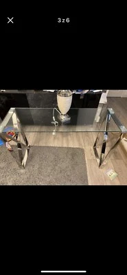 Tempered Glass Console Table Hallway Living Room Display Side Table Chrome Legs - Image 1 of 4