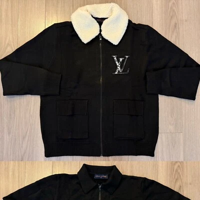 Louis Vuitton Wool Blouson With Removeable Shearling Collar zip up black sz M - Image 1 of 3