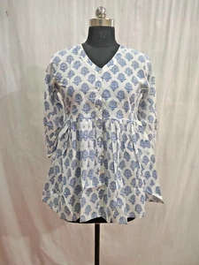 Mini vestido/top corto estampado de bloques a mano de algodón indio para mujer S/M/L - Imagen 1 de 10