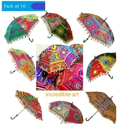 10PC Wholesale Lot Vintage Indian Handmade Decorative Umbrella Sun Parasol - Image 1 of 4