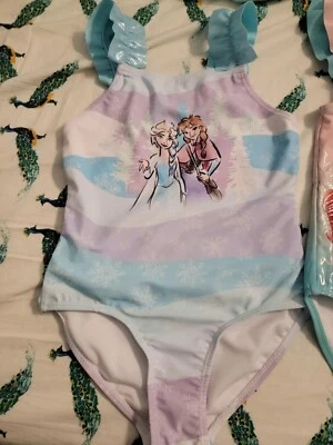 Disney Frozen Anna And Elsa Girl One Piece Swimsuit Size 7/8 Princess EUC - Image 1 of 3