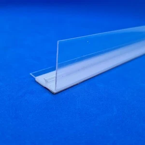 Shelf Stopper Strip Clear PVC with T-Rail and Adhesive Base - Picture 1 of 4