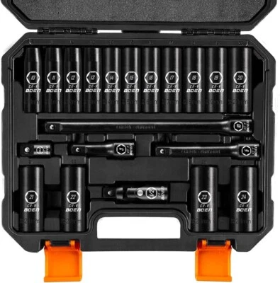 Juego de dados de impacto profundos métricos de 1/2 , 20 piezas, acero CR-V - Image 1 of 4