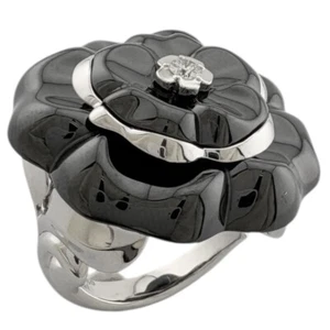 CHANEL Ring US 5 1/2 EU51 K18 white gold ceramic diamond Camelia used - Picture 1 of 9