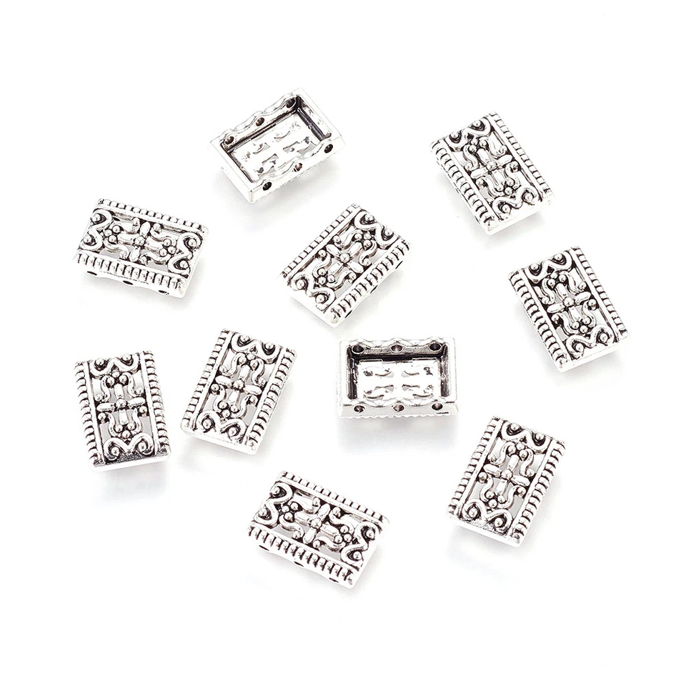 20pcs Tibetan Alloy Multi-Strand Connectors Filigree Rectangle 3-Hole Beads 17mm - Image 1 of 2