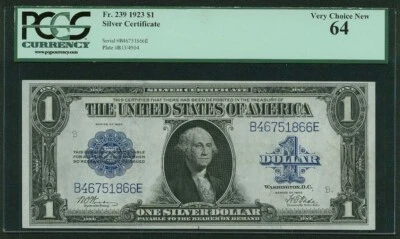 1923 $1 SILVER CERTIFICATE BANKNOTE FR-239 PCGS CERTIFIED CHOICE UNCIRCULATED-64 - Image 1 of 2