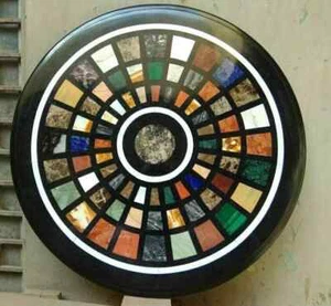 14" black round Marble Coffee Center Table Top inlay antique pietra dura item - Picture 1 of 8
