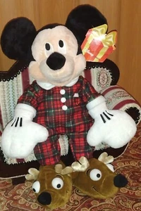 Disney Store Holiday Morning Mickey Rentier Hausschuhe karierter Pyjama Plüschtier 18 Zoll (D - Bild 1 von 7