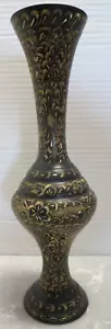 Vaso India floreale inciso ottone nero brunito unico vaso ottone inciso nero - Foto 1 di 11