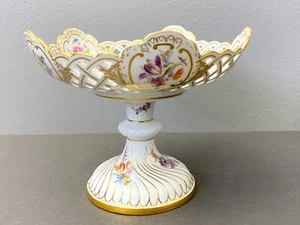 Meissen Reticulated Compote Pedestal Bowl, Hand Painted, Gilt, ca. 1860s, FAB - Picture 1 of 9
