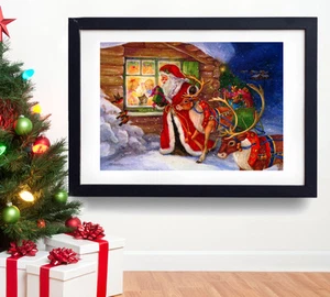 A3 Weihnachten Santa Poster * Weihnachtsmann Kinder Geschenk * Vintage Wandbild Deko - Bild 1 von 3