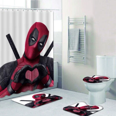Juego de alfombras de baño Deadpool cortinas de ducha alfombras de baño antideslizantes cubierta de tapa de inodoro Foto 1 de 4
