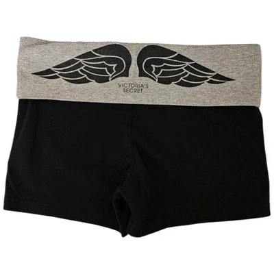 Y2K Victoria's Secret VS Vintage Foldover Yoga Shorts Gray With Black Wings S - Image 1 of 3