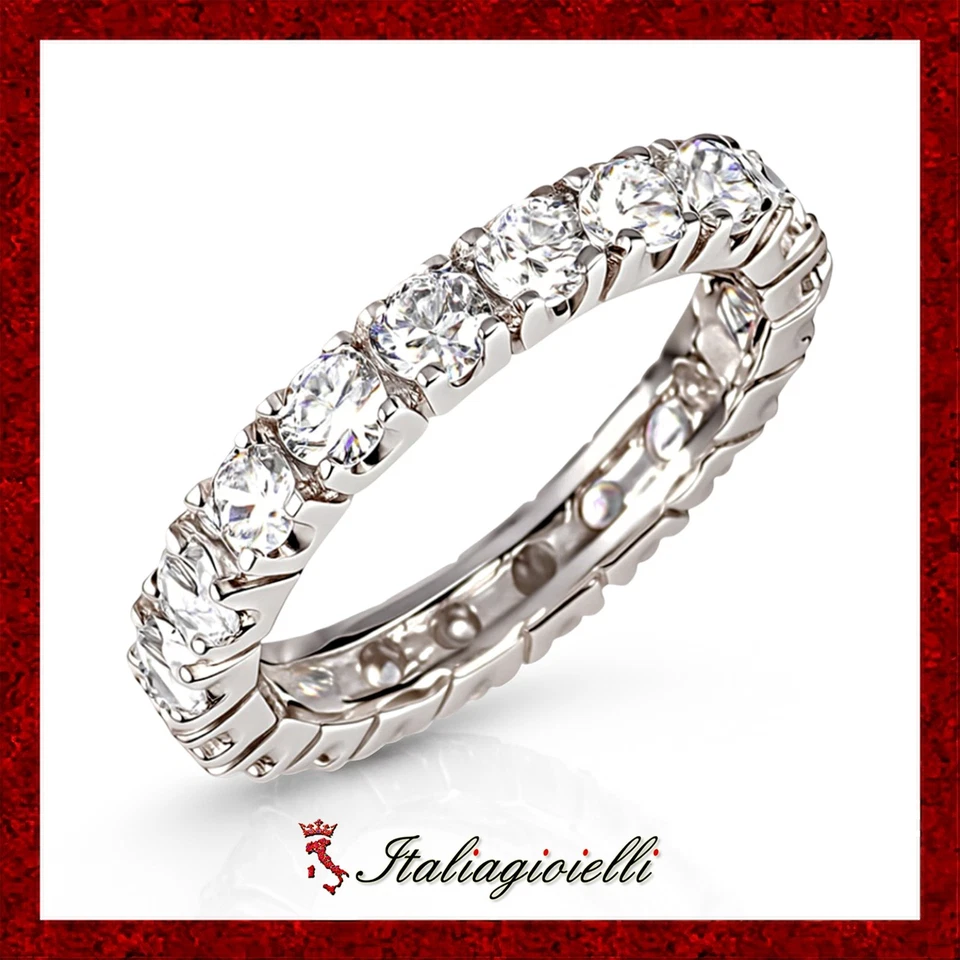 Abbagliante Anello Veretta Brillante in Argento 925 Rodiato Oro Bianco - Immagine 1 di 4