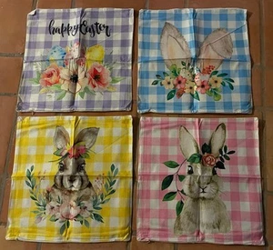 Set of 4 Easter Decorative Pillow Covers 17 X 17” cute Bunnies Rabbits NWOT - Picture 1 of 2