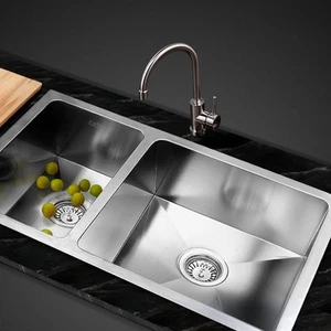 Cefito Kitchen Sink 71X45CM Stainless Steel Basin Double Bowl Silver - Picture 1 of 8