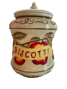 Vintage Nonni Hand Painted Biscotti Jar Apple Design Kitchen Cottagecore 10 In - Picture 1 of 8