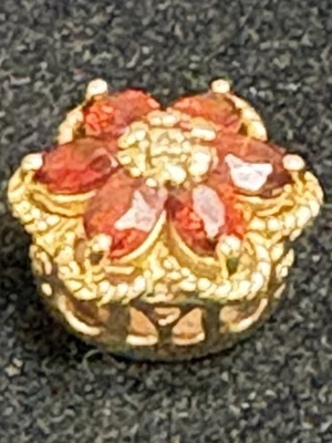 Vintage Richard Klein KLJCI 14K Yellow Gold Garnet, Diamond Flower Slide Charm - Image 1 of 4