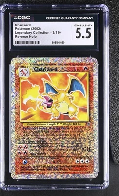 Карта обратная голографическая Pokemon CGC 5.5 Charizard 2002 Legendary Collection 3/110 - Изображение 1 из 2