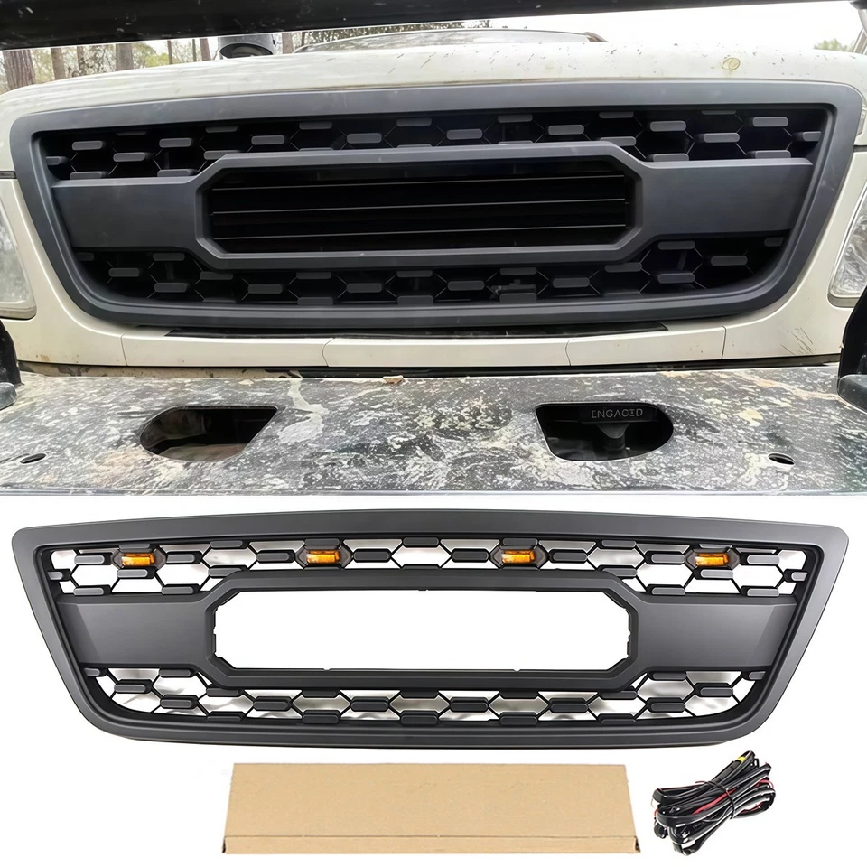 Матовая черная передняя решетка подходит для решетки бампера LEXUS LX570 LX470 1998-2002 годов выпуска со светодиодами - Изображение 1 из 4