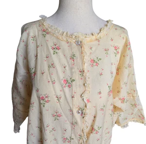 Iris Lingerie Nightgown Women's Vintage Wool Lace Trim Button Front Cottagecore - Picture 1 of 22