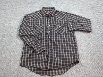 Plains Shirt Mens Large Black Brown Check Long Sleeve Western Cowboy Pearl Snap - Image 1 of 4
