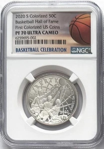 2020 S Basketball Hall Of Fame Colorized Proof Commemorative 50C NGC PF70 - Picture 1 of 2