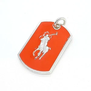 Charm Ralph Lauren smalto arancione argento 925 targhetta cane piatto pentant top Z9 - Foto 1 di 6