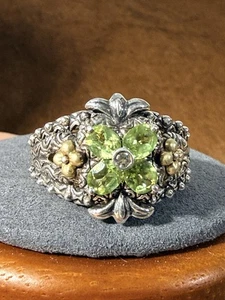 Barbara Bixby Ring 18k Gold & 925 Sterling Peridot Blume Größe 10, Statement - Bild 1 von 8