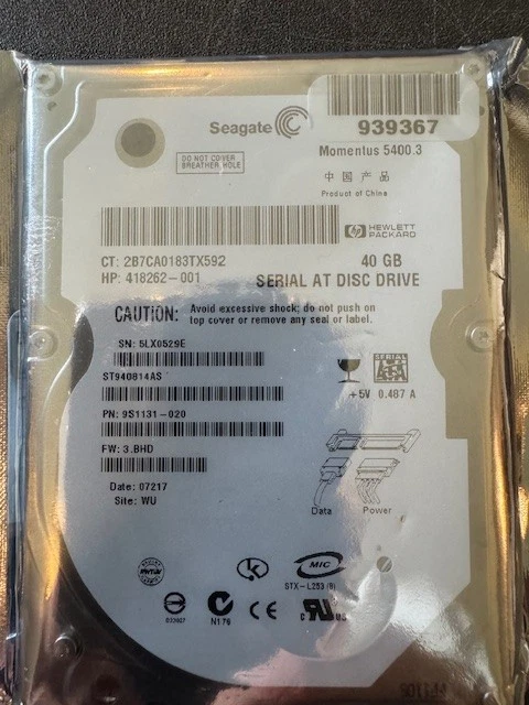 Seagate ST940814AS 40GB 2.5" Internal SATA Hard Drive HDD **NEW** - Image 1 of 1