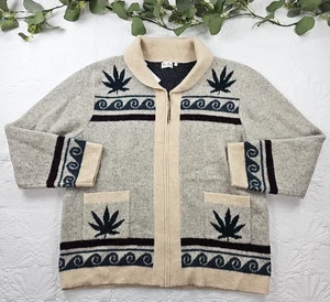 Nuevo con etiquetas Suéter Cárdigan Fred Segal Pot Leaf Tejido Suave Cremallera Talla 2XL Lana Alpaca - Imagen 1 de 12