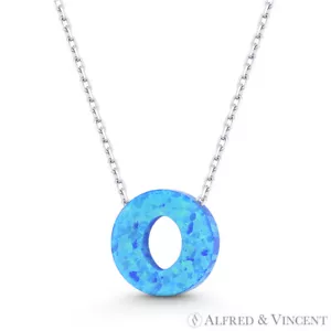 Collar de plata esterlina 925 colgante ópalo de 10 mm con letra O azul creado en laboratorio - Imagen 1 de 2