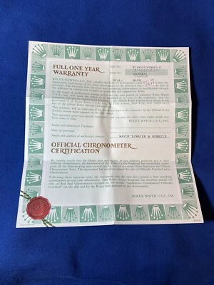 Rolex Certificato Garanzia Per U Seriale Submariner 16613 - Immagine 1 di 4