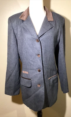 Chaqueta de montar Brooks Brothers para mujer gris lana marrón cuello de terciopelo y botón talla 10 Foto 1 de 4
