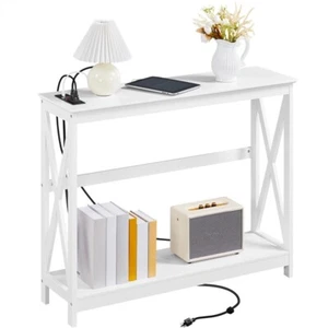 2-Tier Narrow Sofa Table Console Table with Power Outlet for Hallway Entryway - Picture 1 of 23