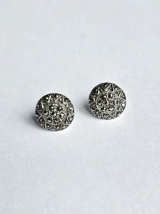 Vintage Art Deco Marcasite Cluster Stud Earrings In Sterling Silver - Picture 1 of 4