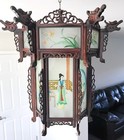 Rare Antique Chinese Zitan Hardwood Reverse Painted Glass Paneled Carved Lantern