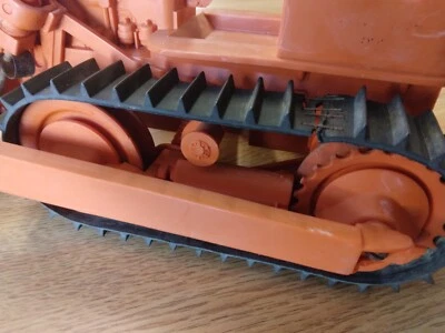 Vtg Allis Chalmers Plastic Toy Crawler w/ Bakers Blade 1/16 Bulldozer Orange - Image 1 of 4