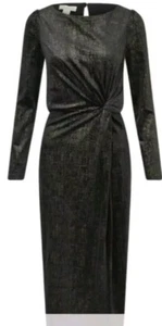 Vestido midi de terciopelo con estampado de láminas Monsoon Robyn Reino Unido 16 negro brillante nuevo con etiquetas ocasiones - Imagen 1 de 7